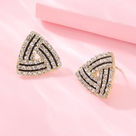 Jewelry - NWT 14K Gold Plated Interlocking Triangle CZ Pave Stud Earrings